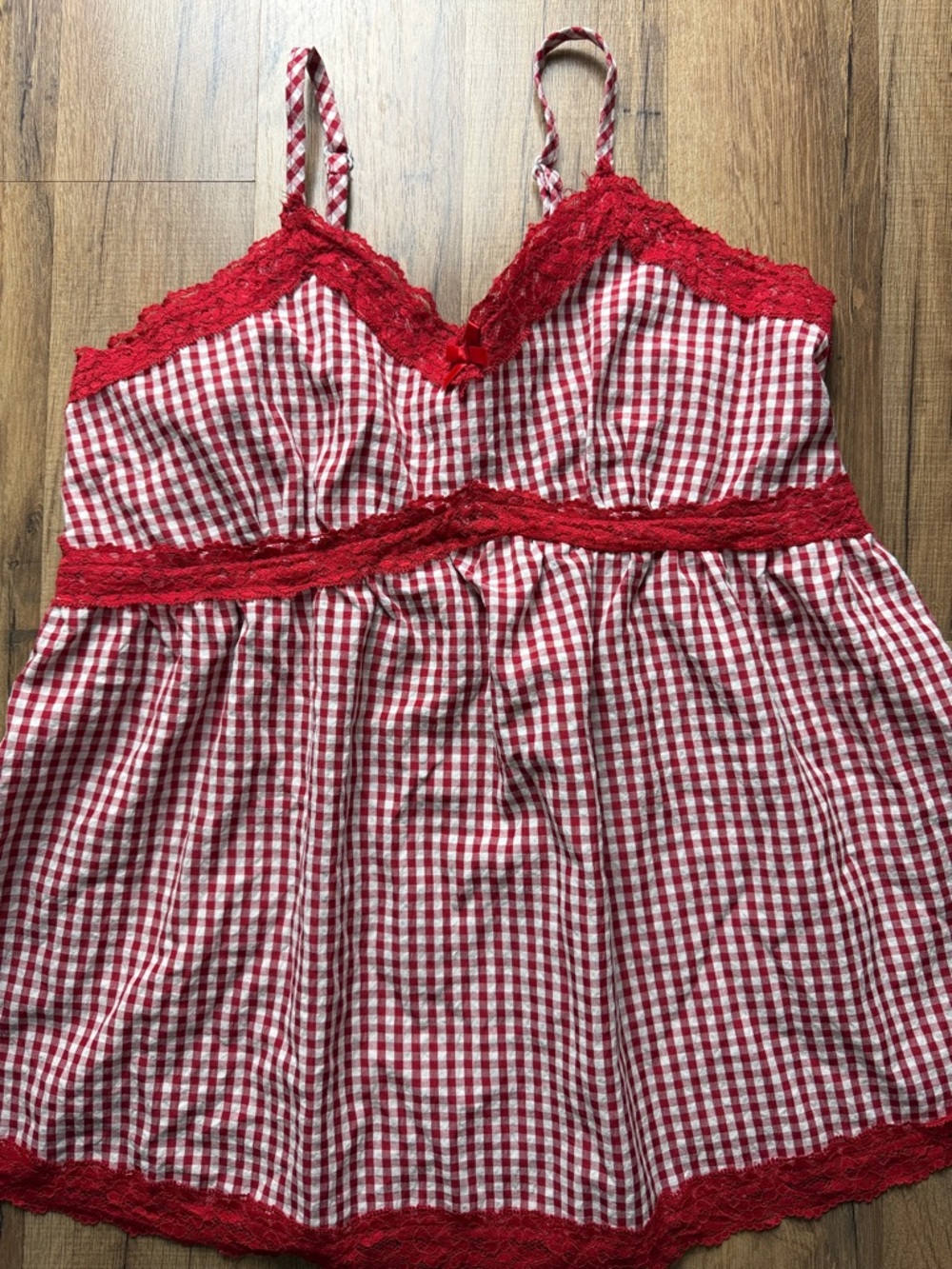 Women’s Romwe Red and White Gingham Lace-Trim Cami Size XS